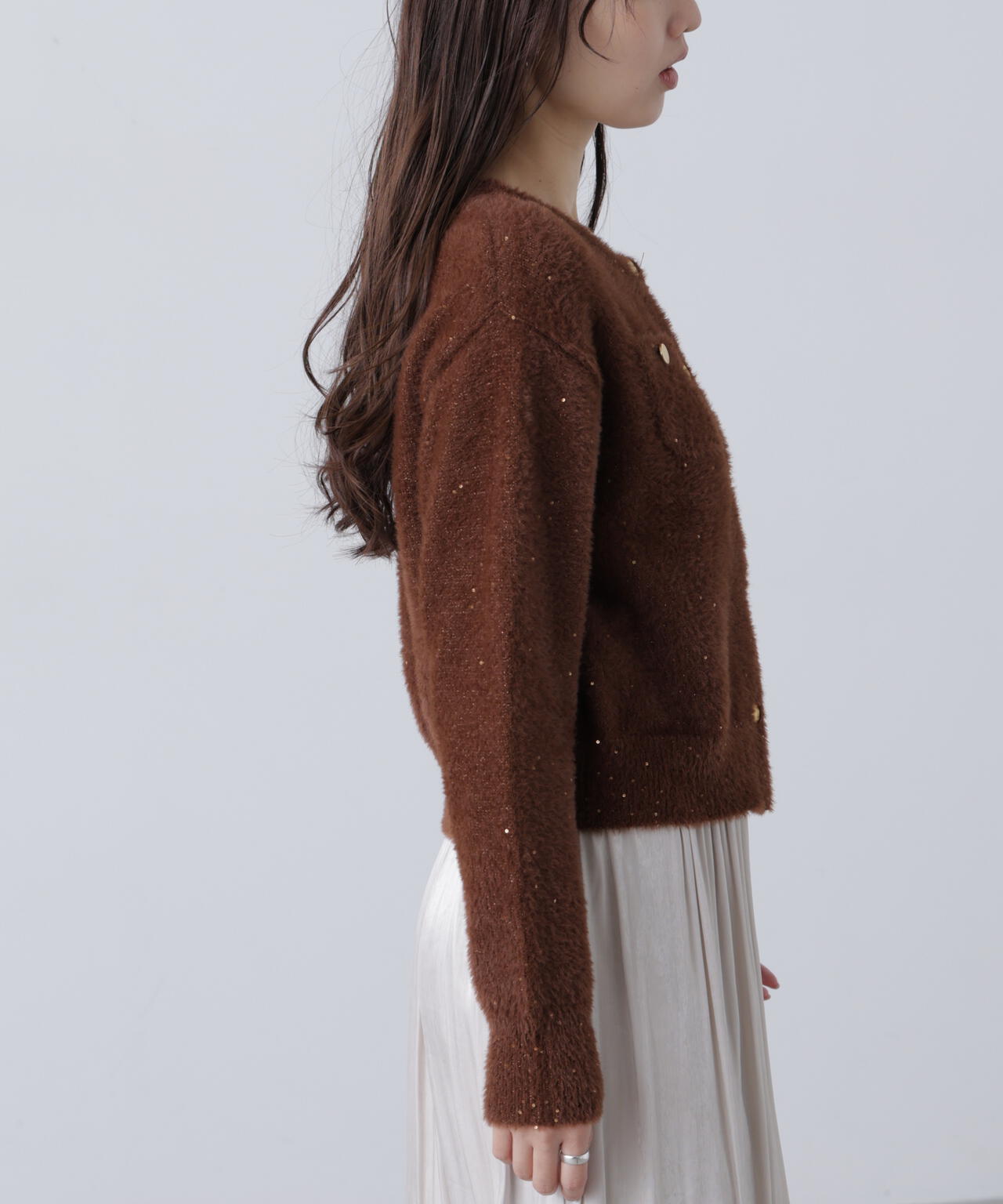 【MFM】金ボタンへアリースパンコールニットカーディガン
