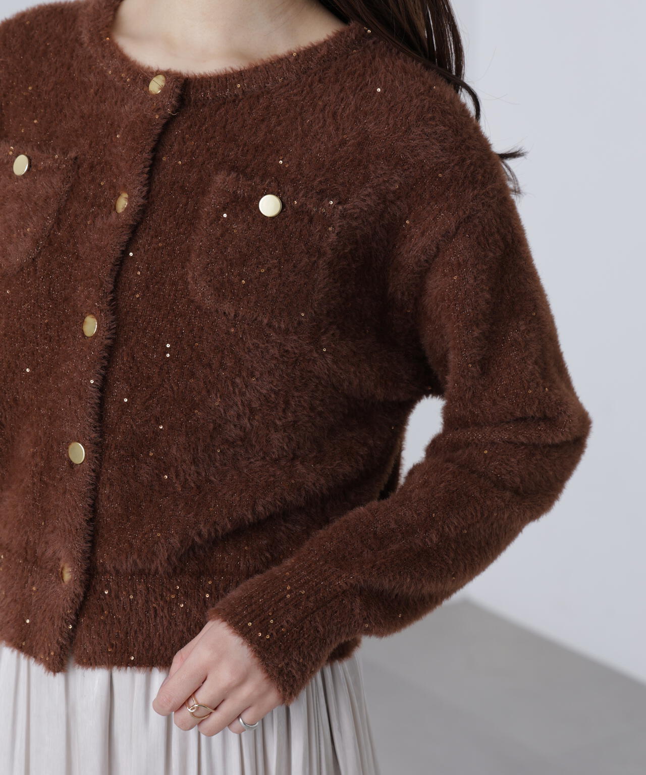 【MFM】金ボタンへアリースパンコールニットカーディガン