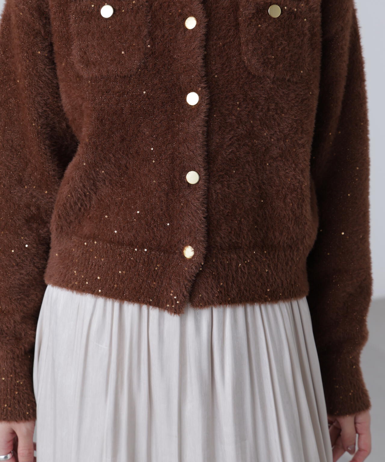 【MFM】金ボタンへアリースパンコールニットカーディガン