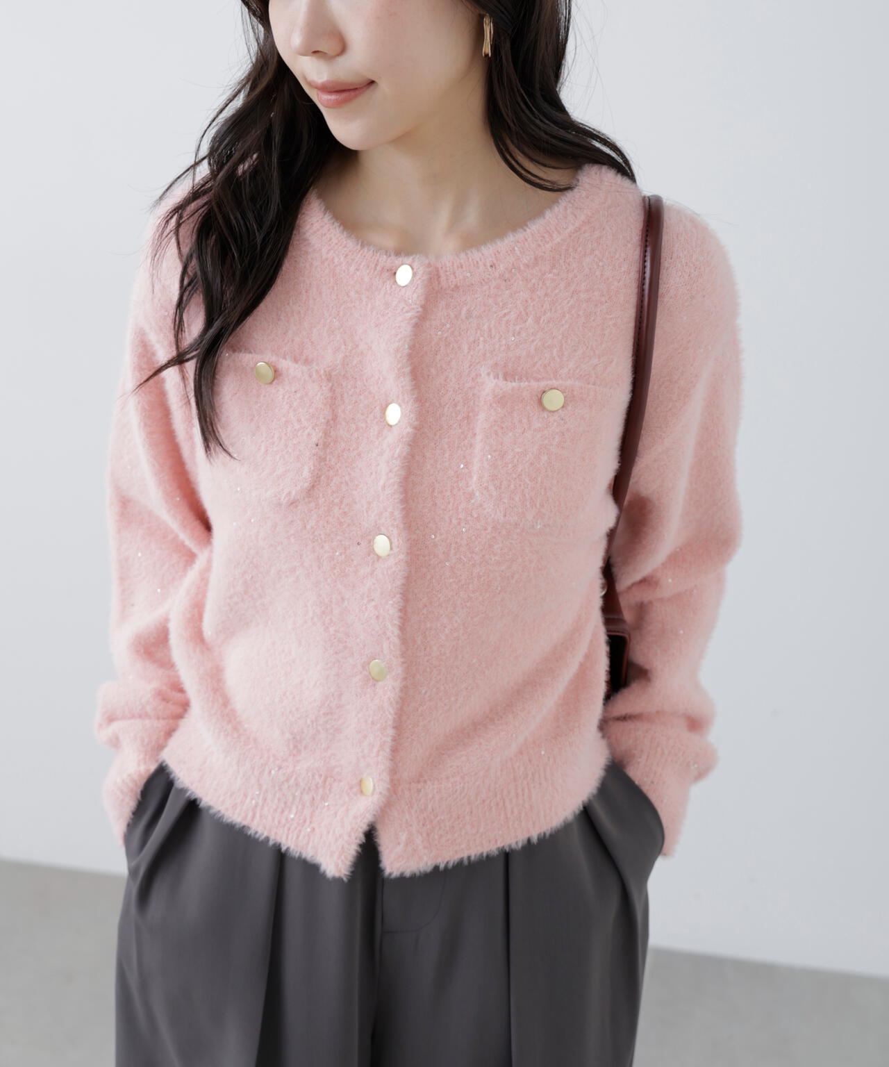 【MFM】金ボタンへアリースパンコールニットカーディガン