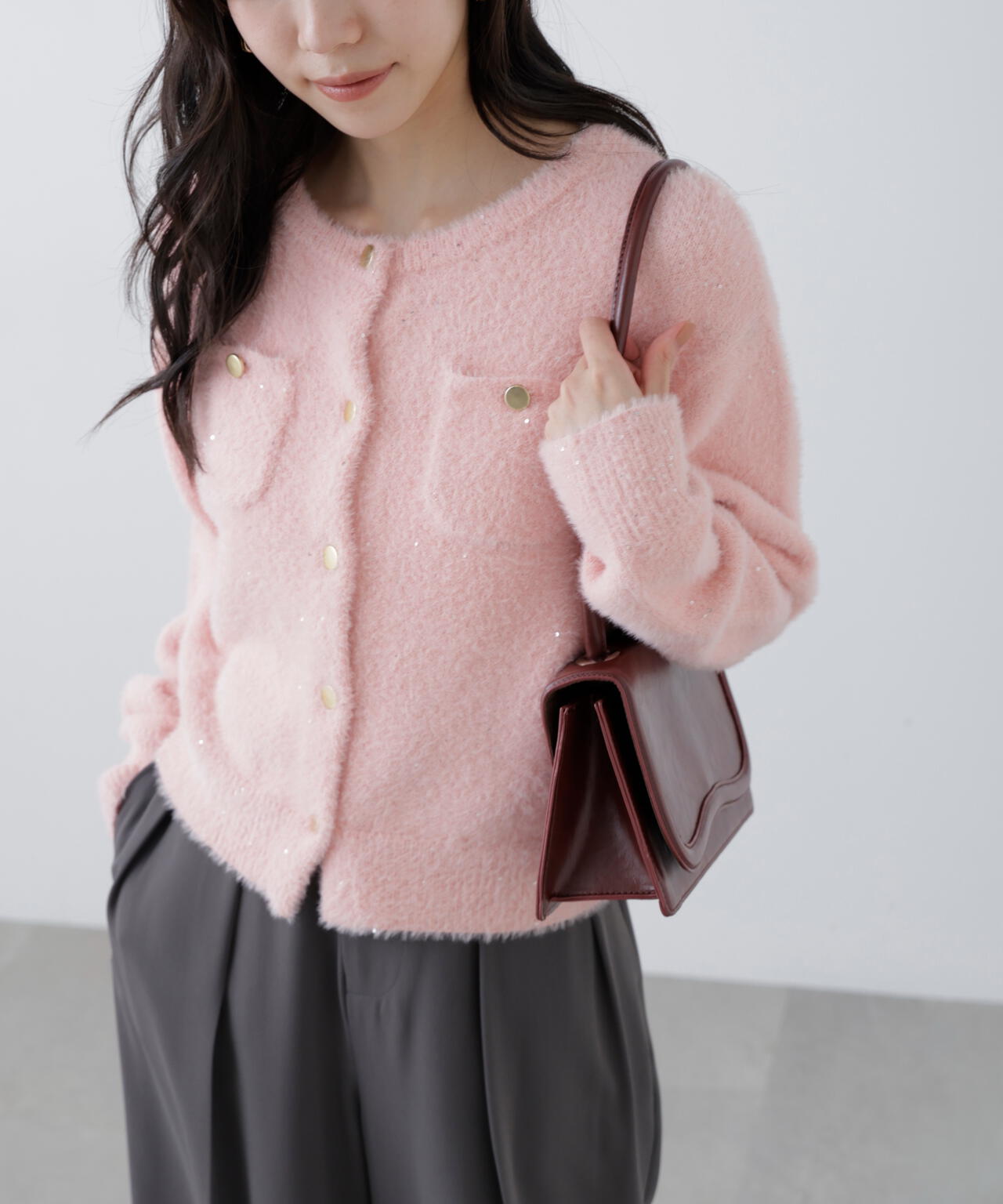 【MFM】金ボタンへアリースパンコールニットカーディガン