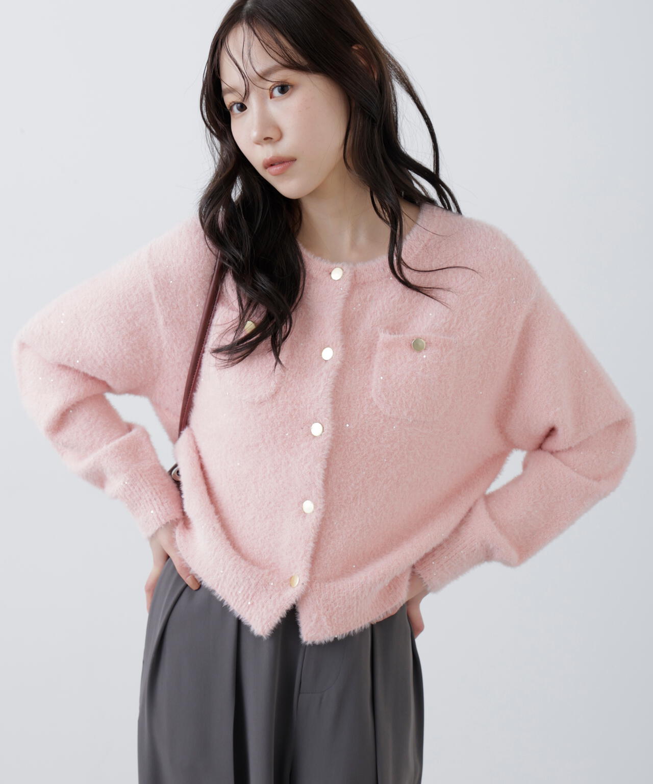 【MFM】金ボタンへアリースパンコールニットカーディガン