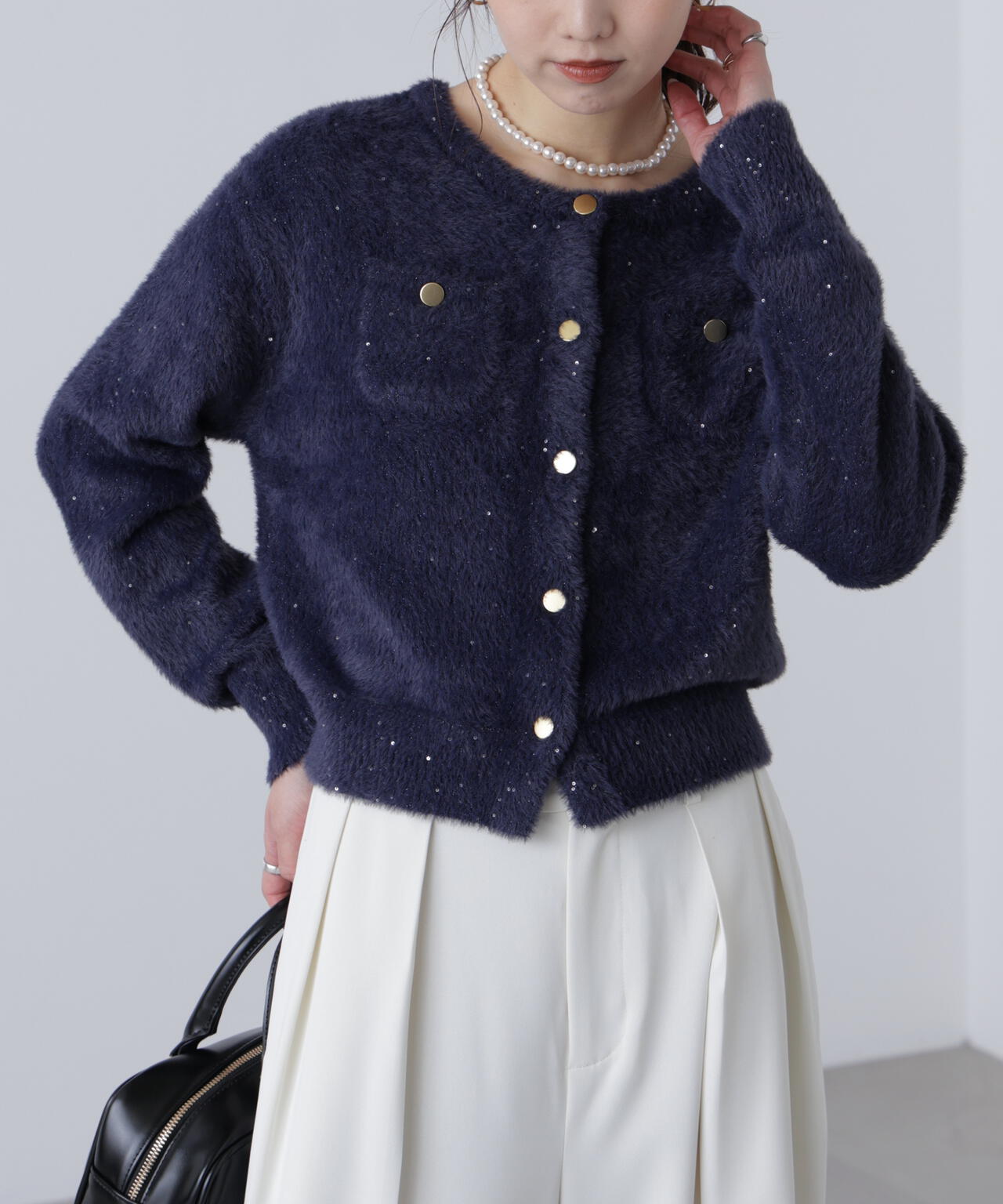 【MFM】金ボタンへアリースパンコールニットカーディガン