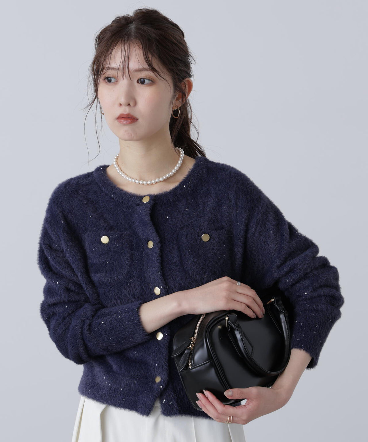 【MFM】金ボタンへアリースパンコールニットカーディガン