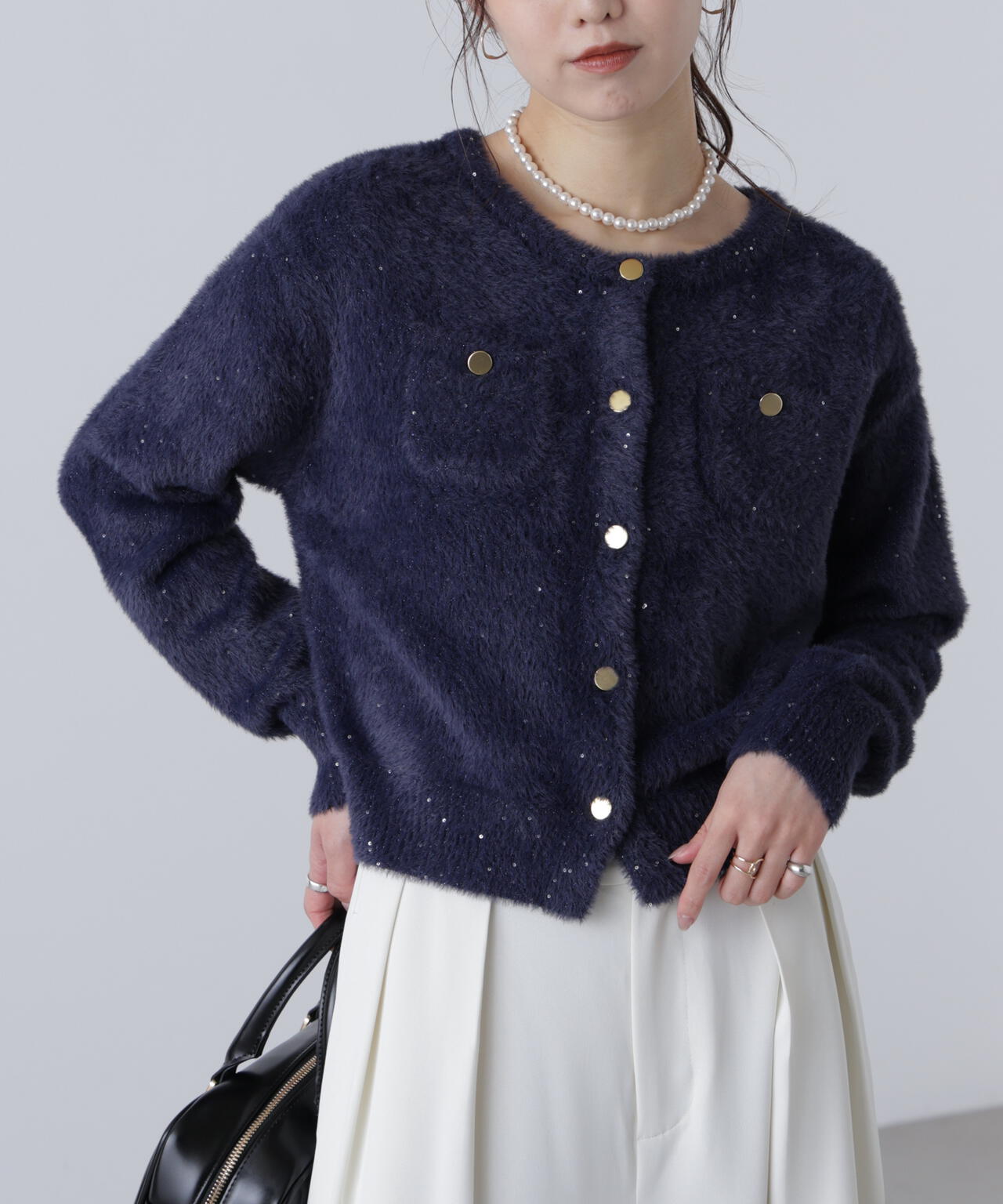 【MFM】金ボタンへアリースパンコールニットカーディガン
