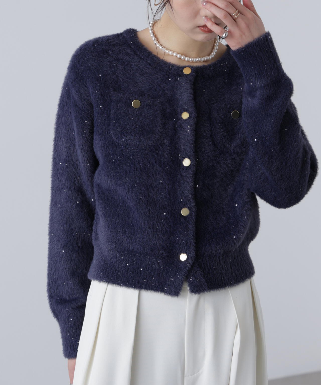 【MFM】金ボタンへアリースパンコールニットカーディガン