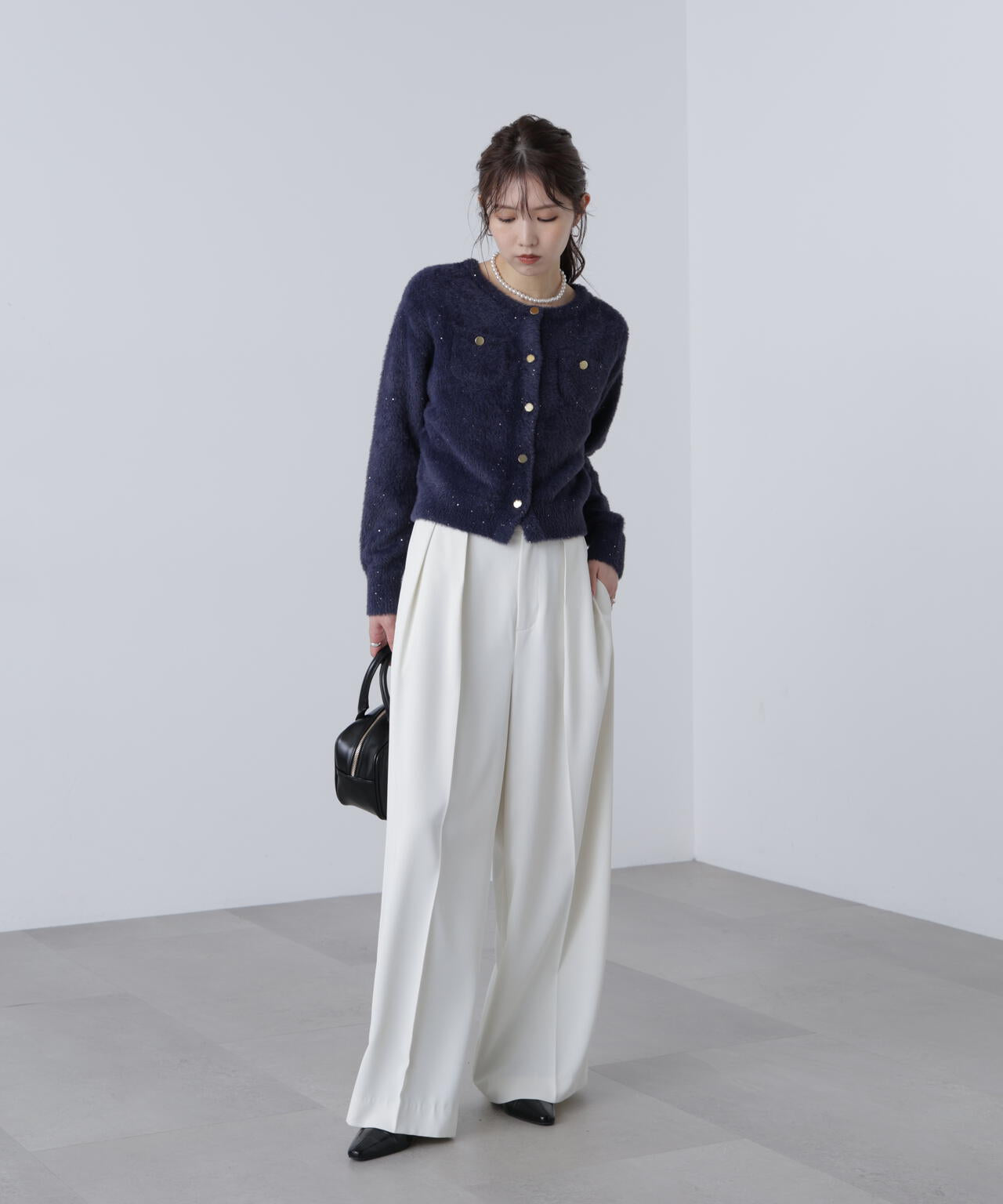 【MFM】金ボタンへアリースパンコールニットカーディガン