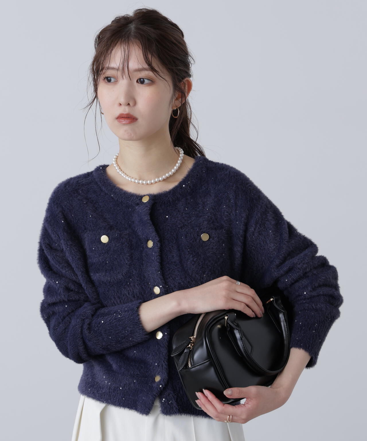 【MFM】金ボタンへアリースパンコールニットカーディガン