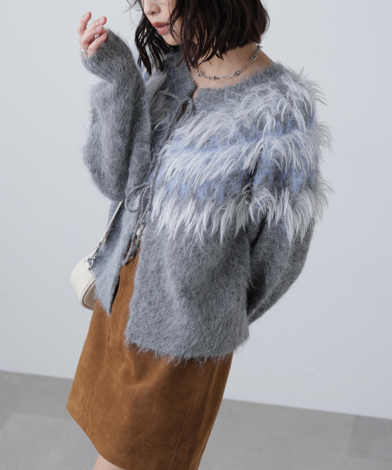 前後2WAYノルディック柄リボンカーディガン