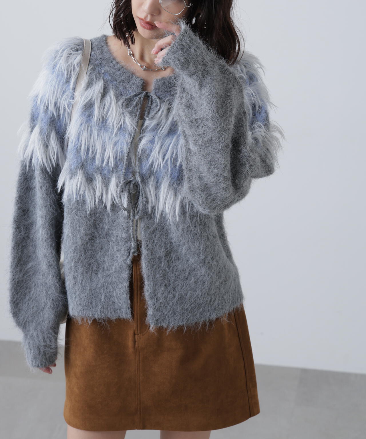 前後2WAYノルディック柄リボンカーディガン