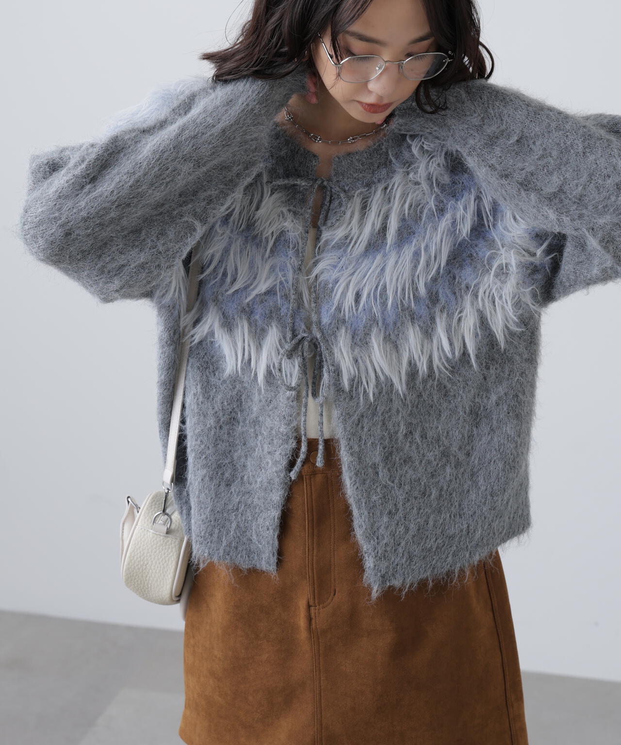 前後2WAYノルディック柄リボンカーディガン