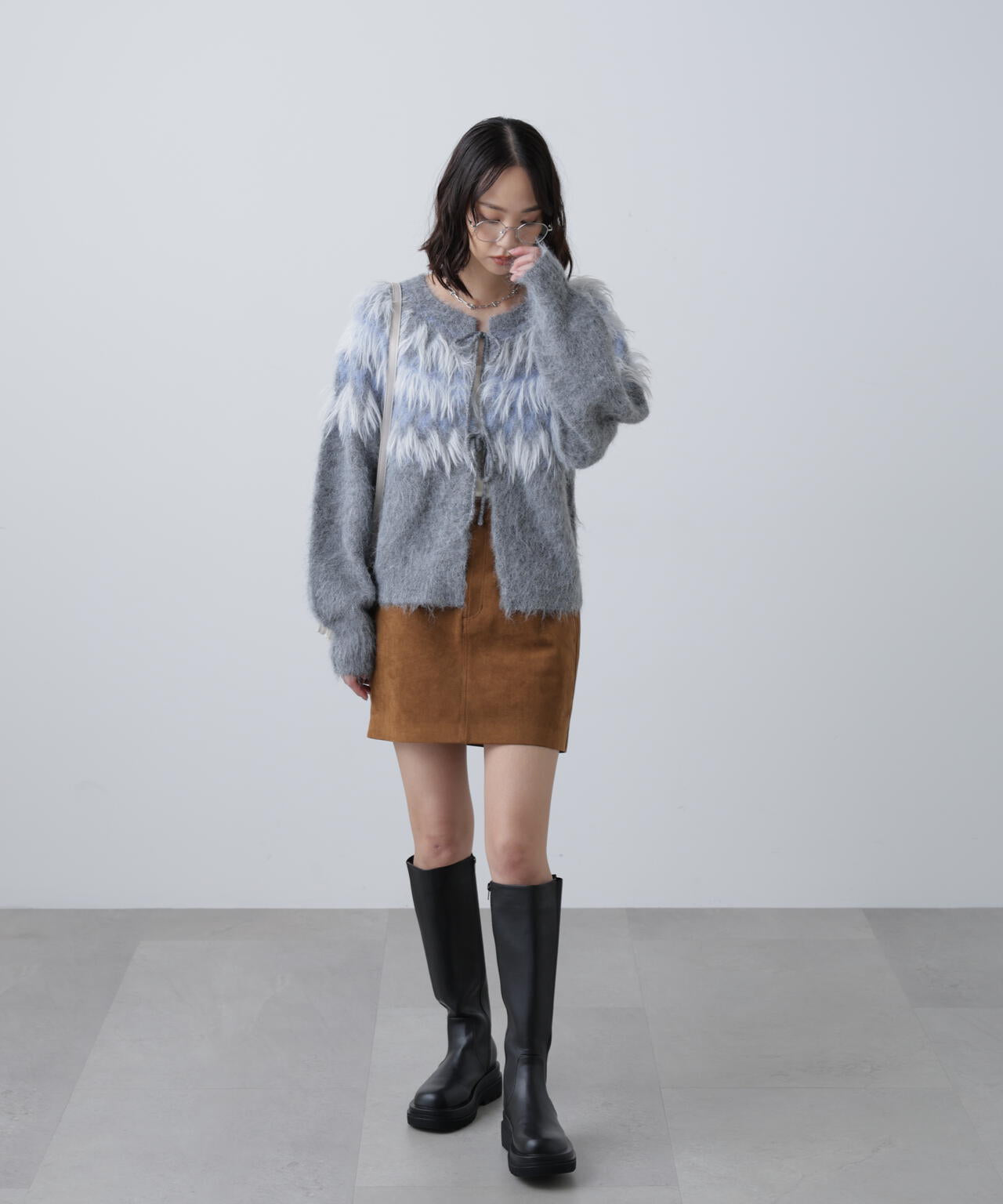 前後2WAYノルディック柄リボンカーディガン