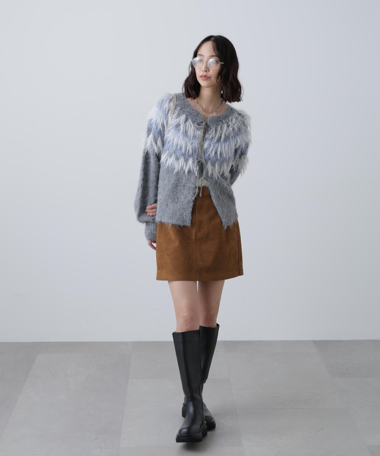 前後2WAYノルディック柄リボンカーディガン