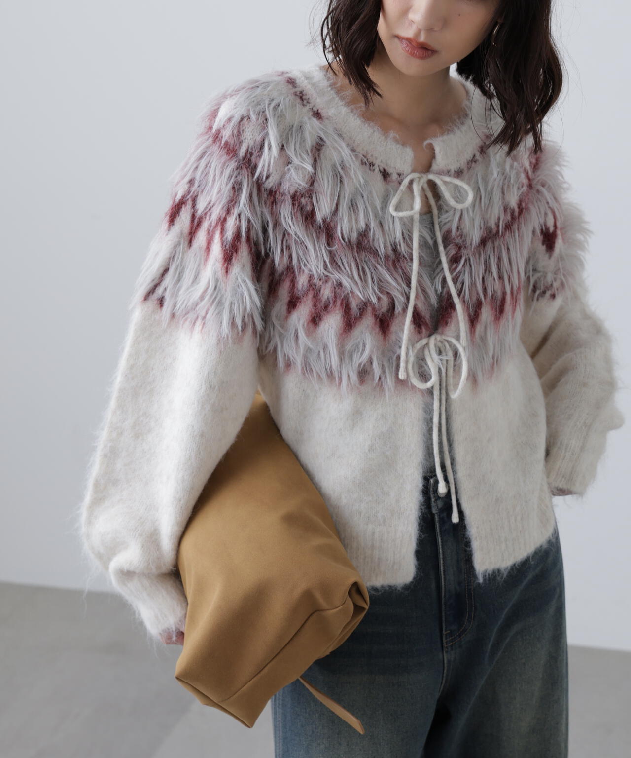 前後2WAYノルディック柄リボンカーディガン