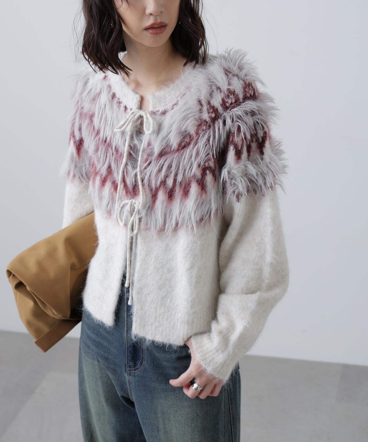 前後2WAYノルディック柄リボンカーディガン