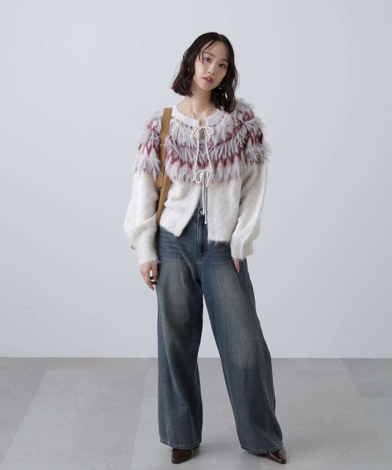 前後2WAYノルディック柄リボンカーディガン