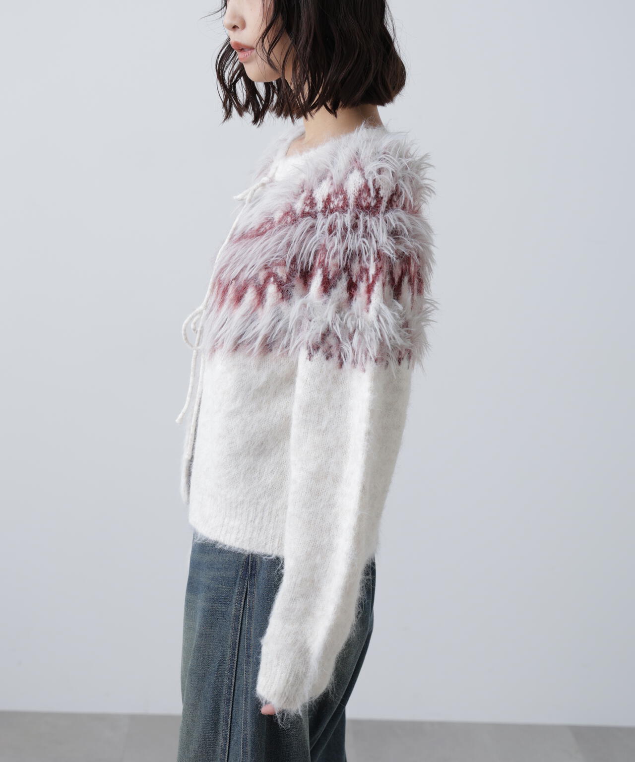 前後2WAYノルディック柄リボンカーディガン