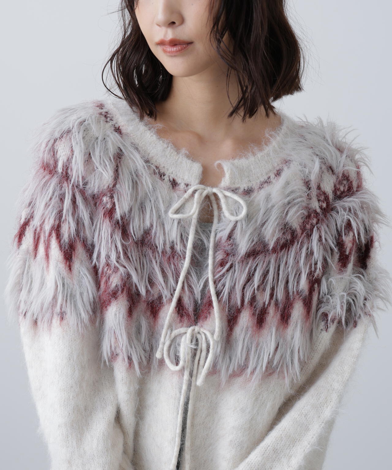 前後2WAYノルディック柄リボンカーディガン