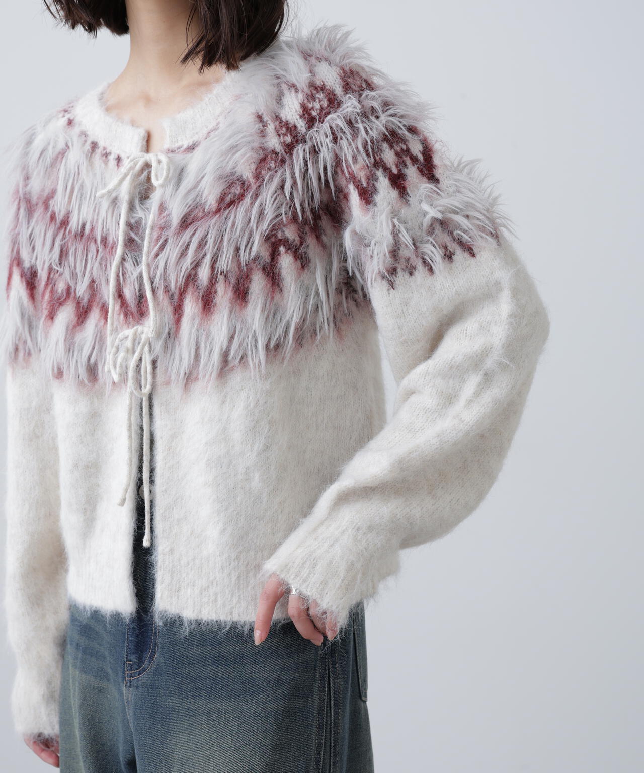 前後2WAYノルディック柄リボンカーディガン