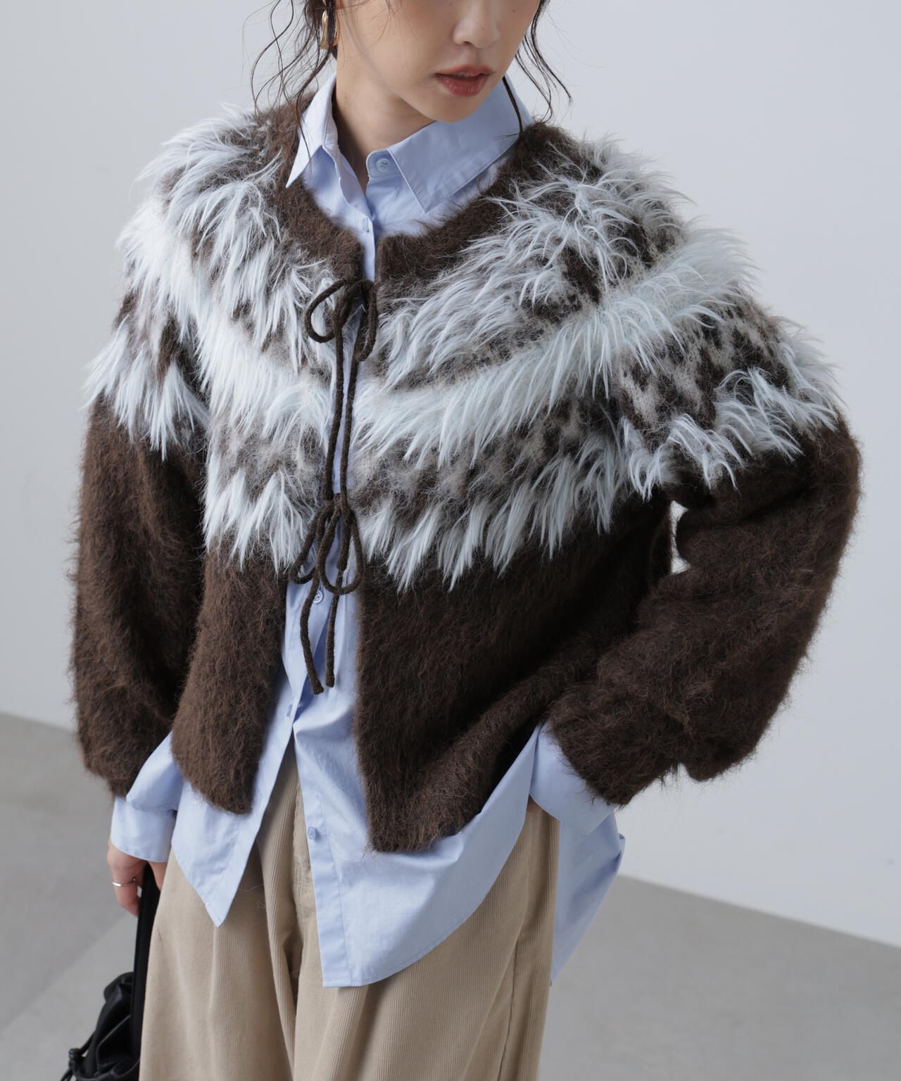 前後2WAYノルディック柄リボンカーディガン