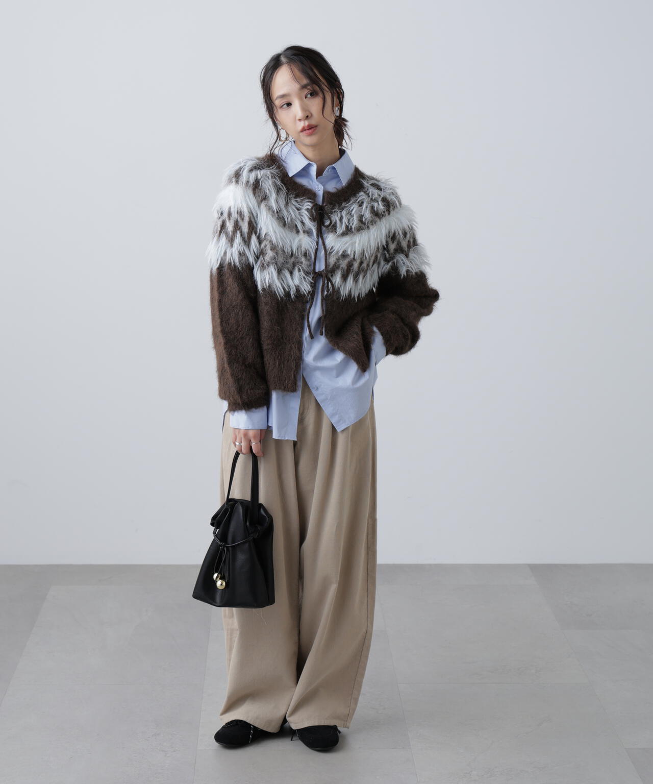 前後2WAYノルディック柄リボンカーディガン