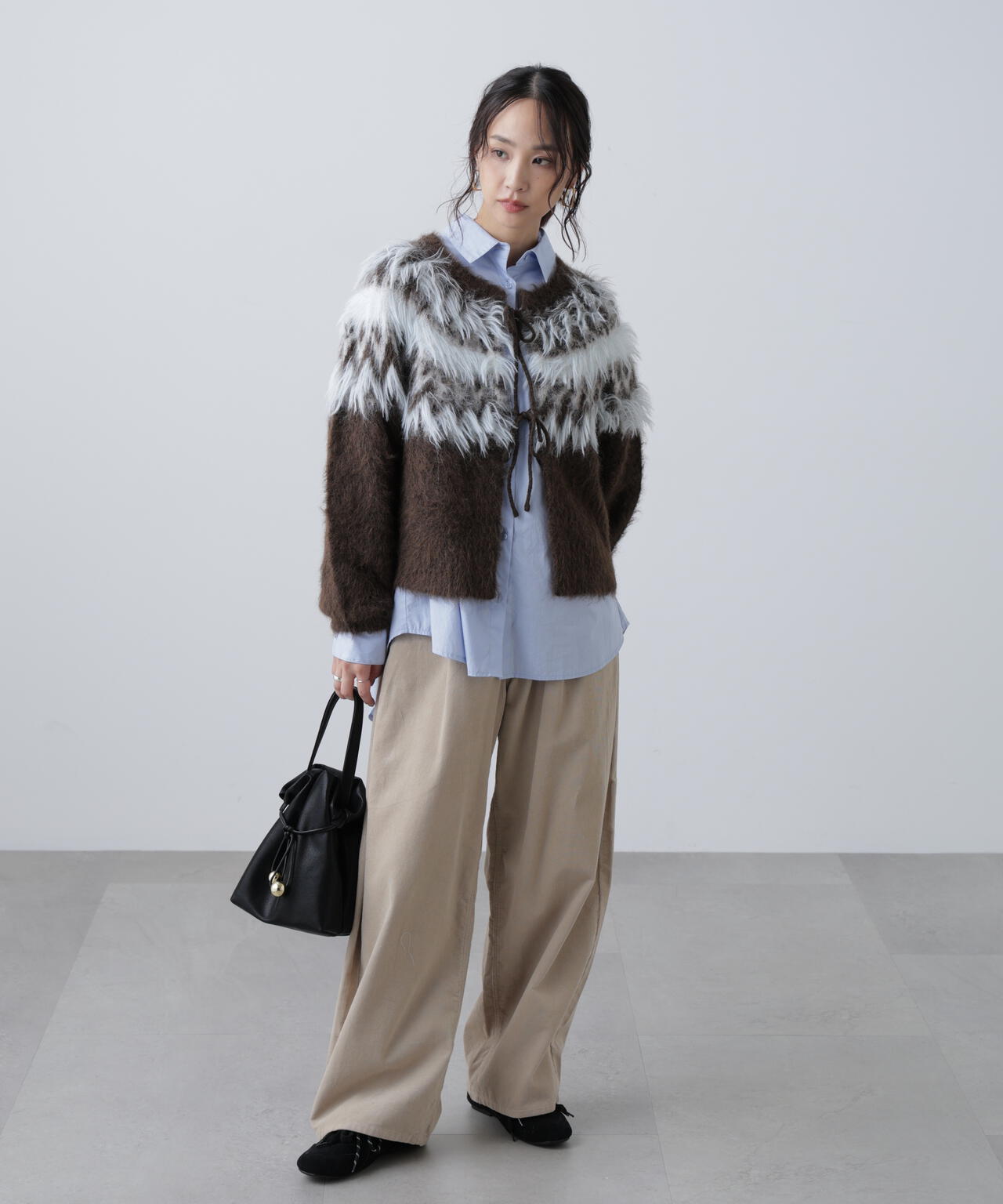 前後2WAYノルディック柄リボンカーディガン