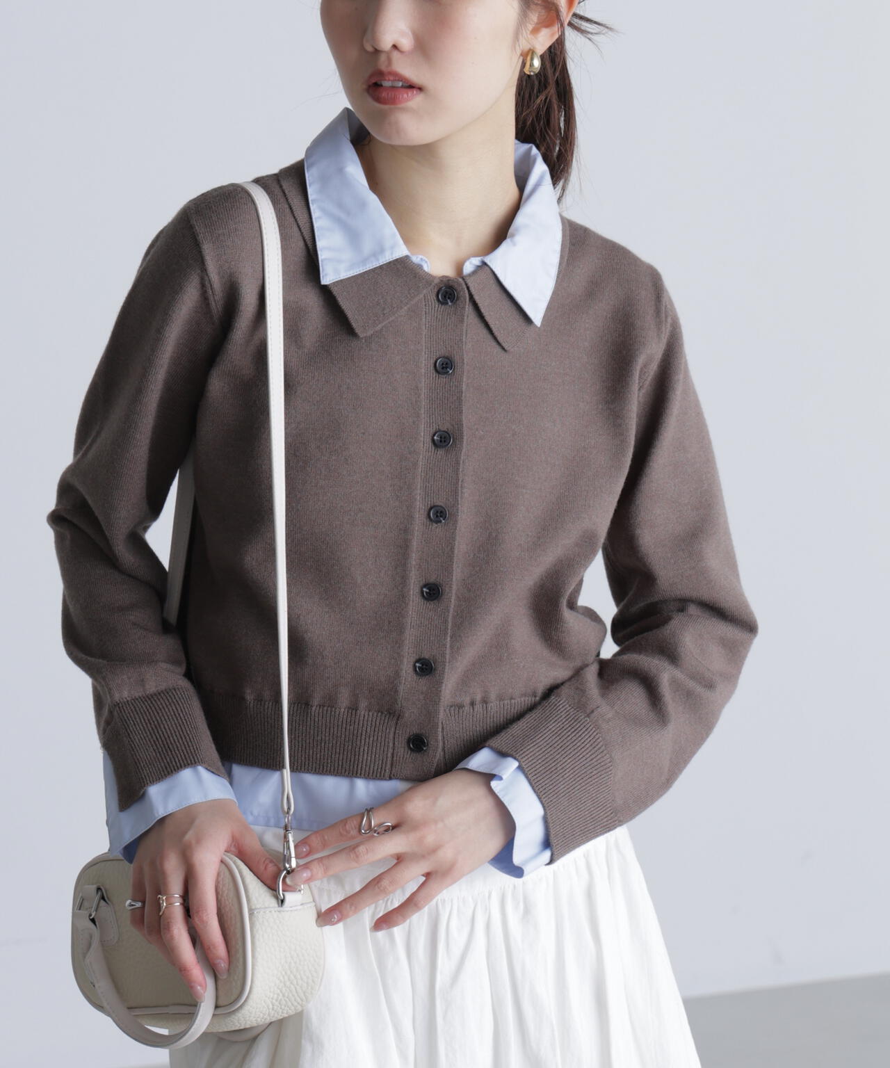 シャツフェイクレイヤードポロカーディガン