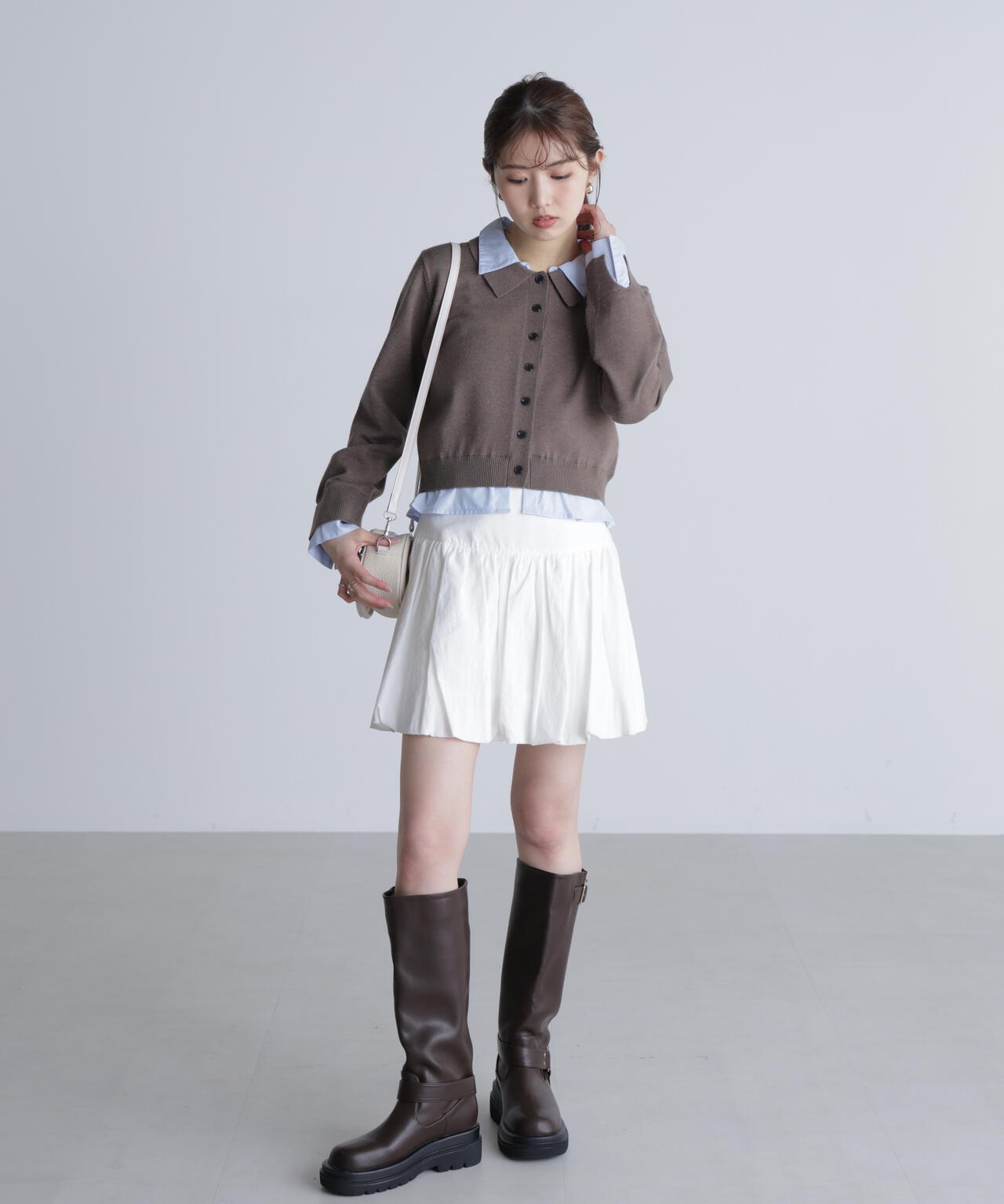 シャツフェイクレイヤードポロカーディガン