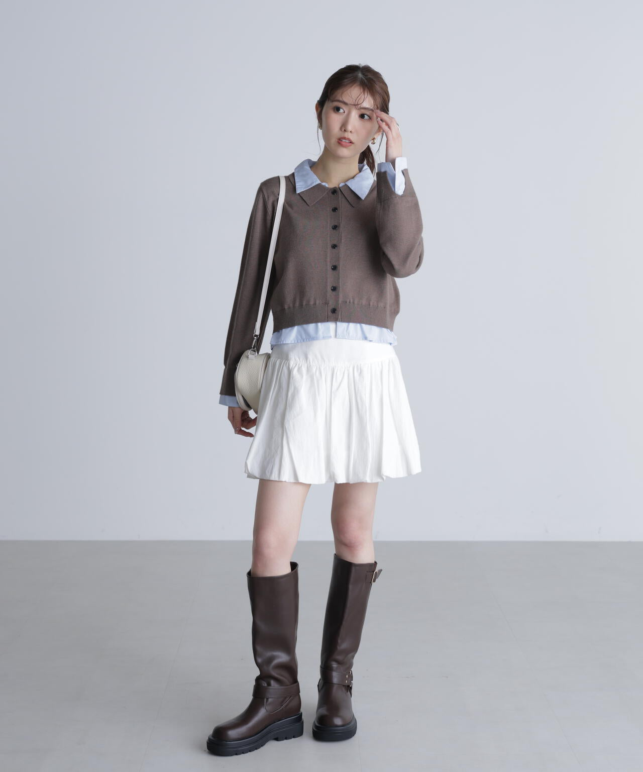 シャツフェイクレイヤードポロカーディガン