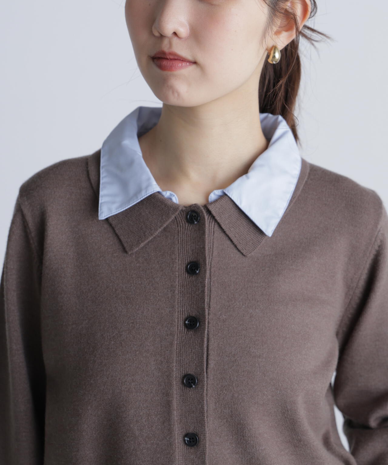 シャツフェイクレイヤードポロカーディガン