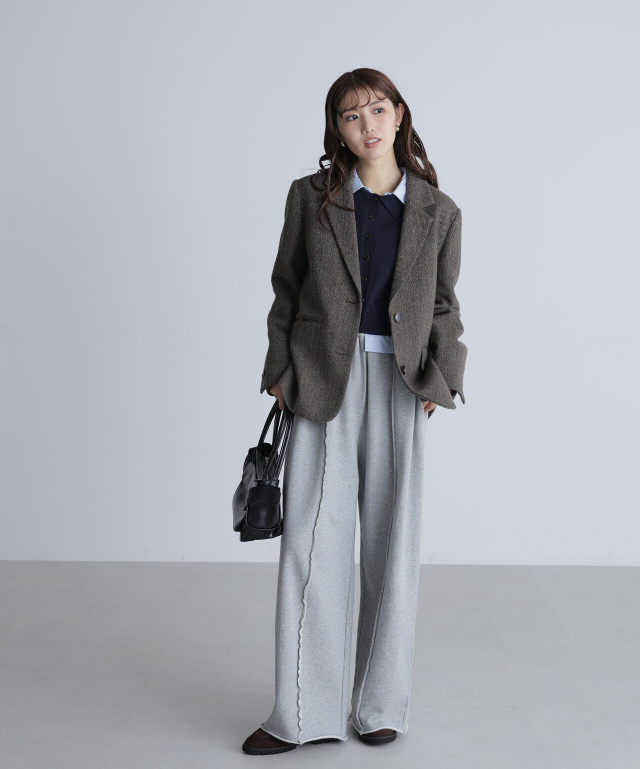 シャツフェイクレイヤードポロカーディガン