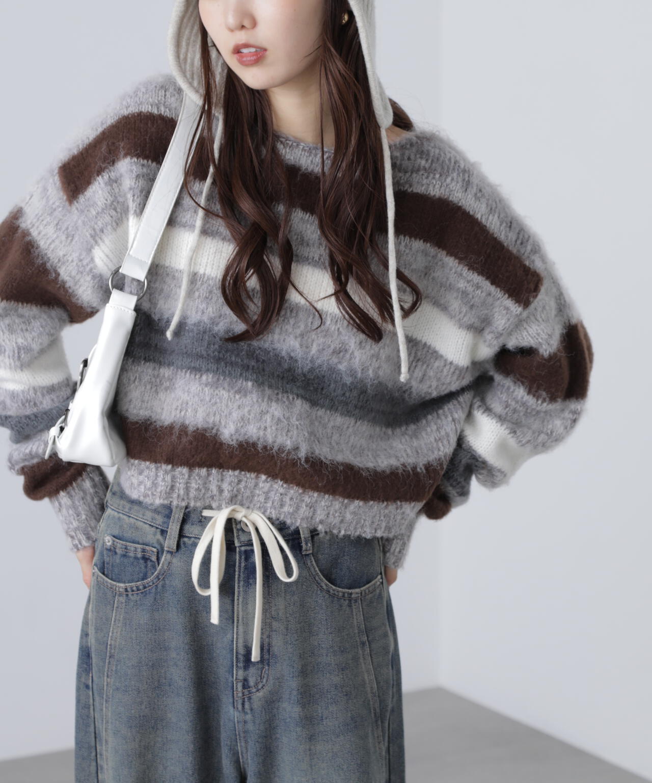 マルチボーダー短丈ニット