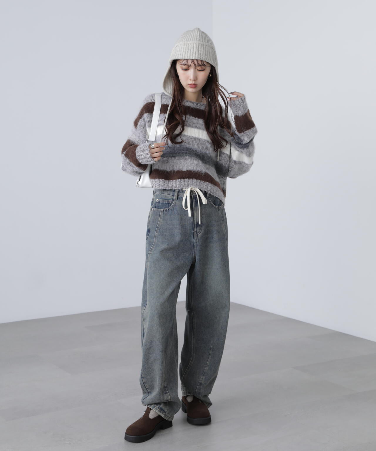 マルチボーダー短丈ニット