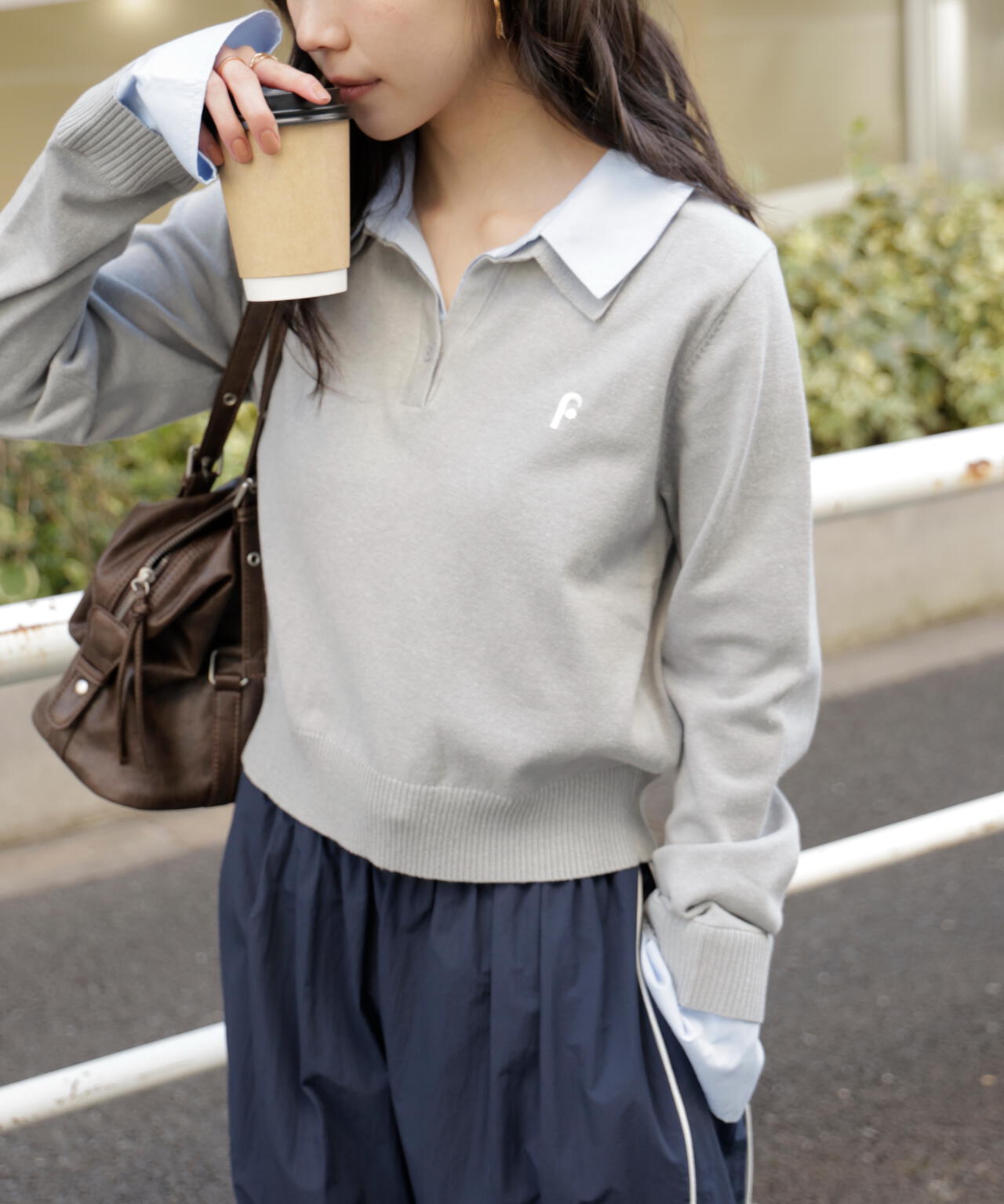 衿付きレイヤード風ポロニット