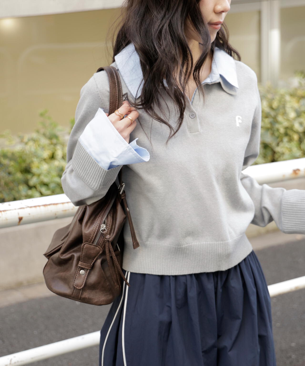 衿付きレイヤード風ポロニット