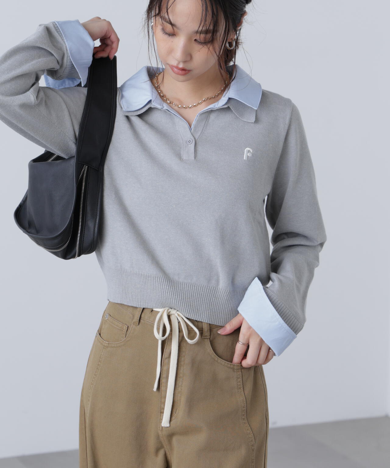 【WEB限定】衿付きレイヤード風ポロニット