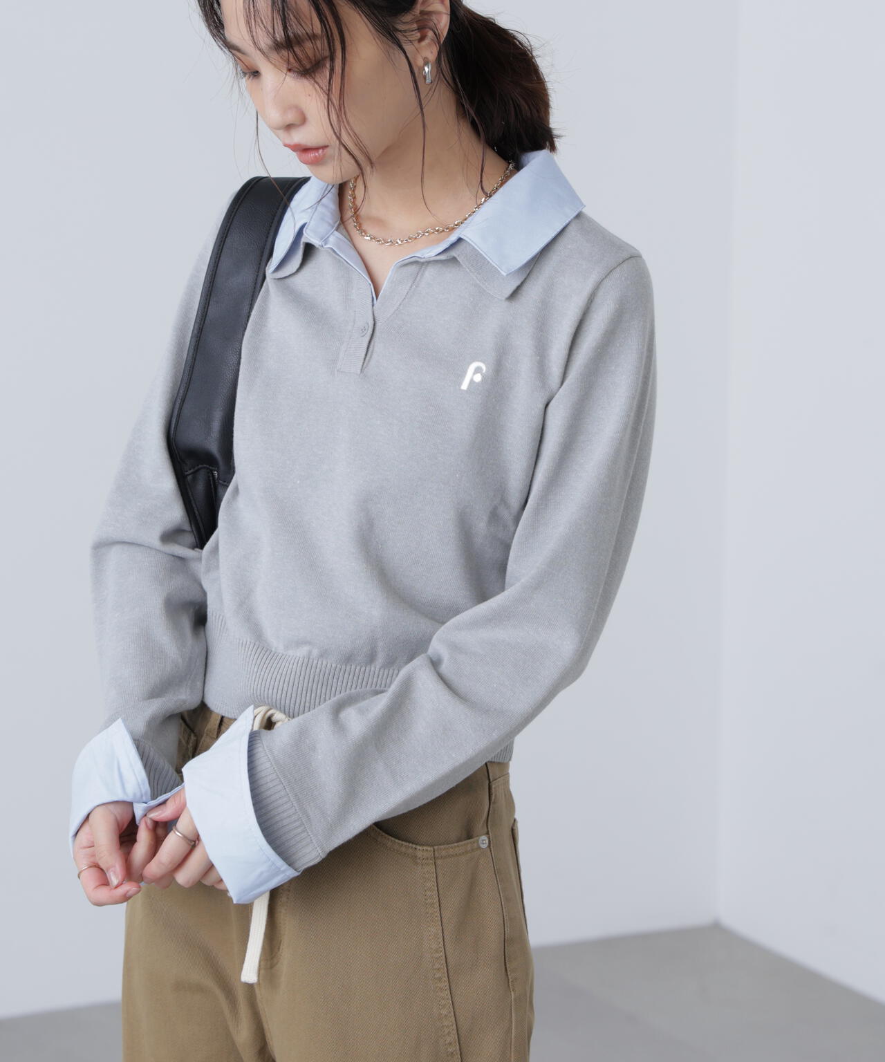 【WEB限定】衿付きレイヤード風ポロニット