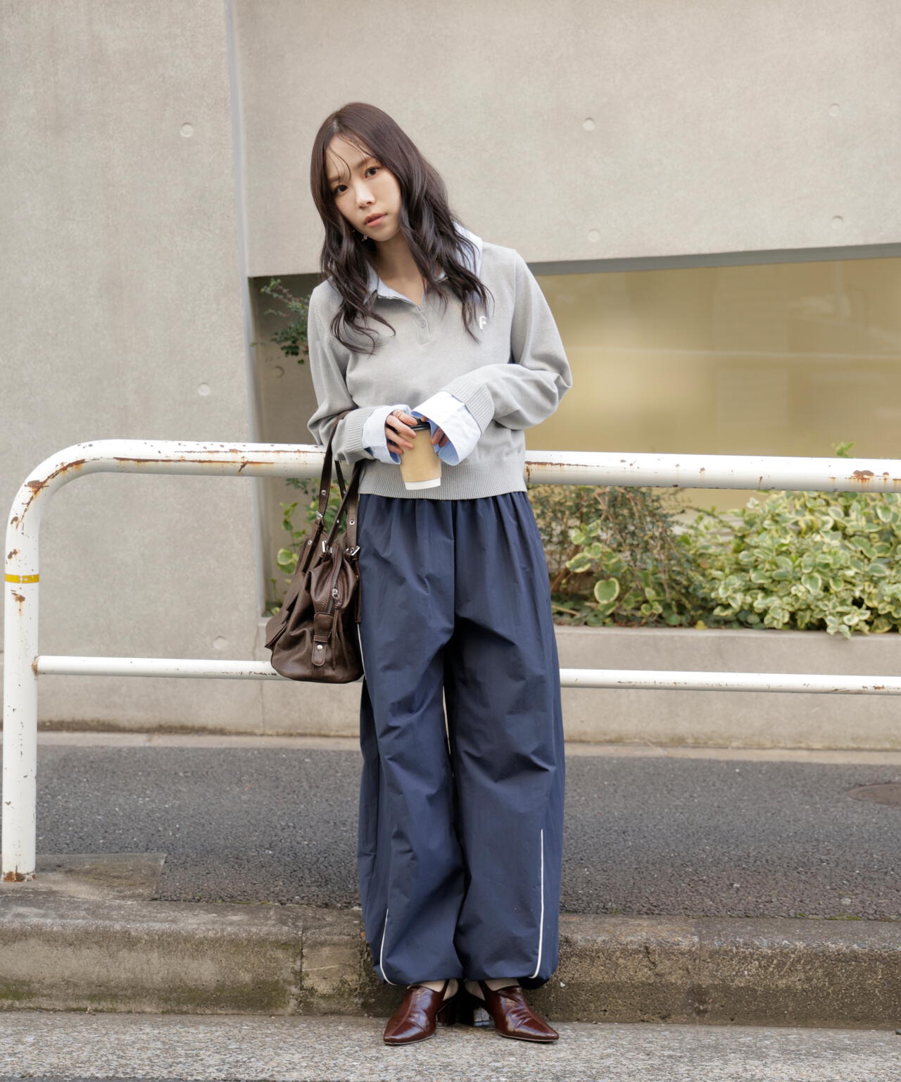 衿付きレイヤード風ポロニット