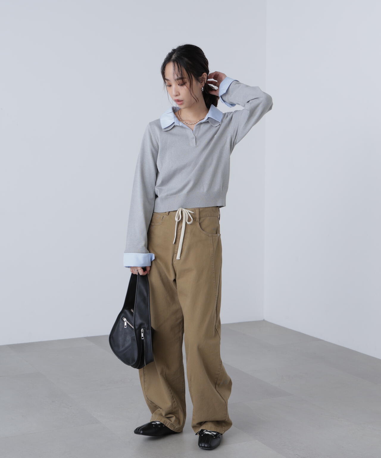 【WEB限定】衿付きレイヤード風ポロニット