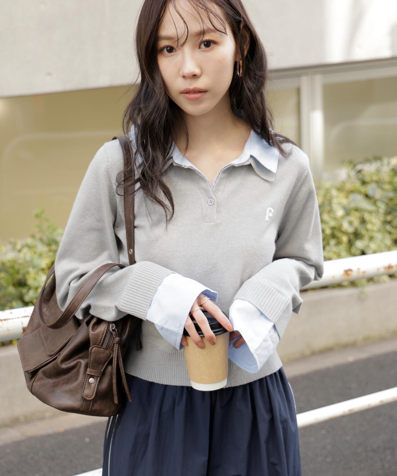 衿付きレイヤード風ポロニット