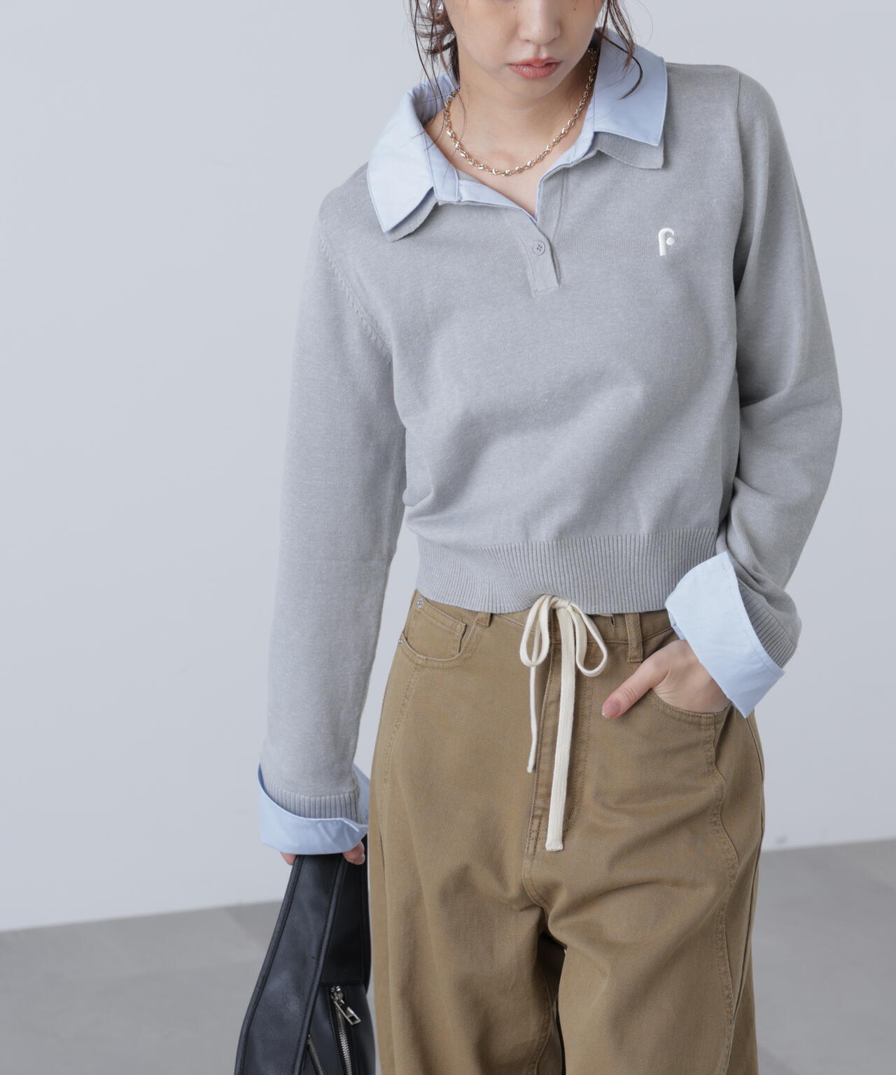 衿付きレイヤード風ポロニット
