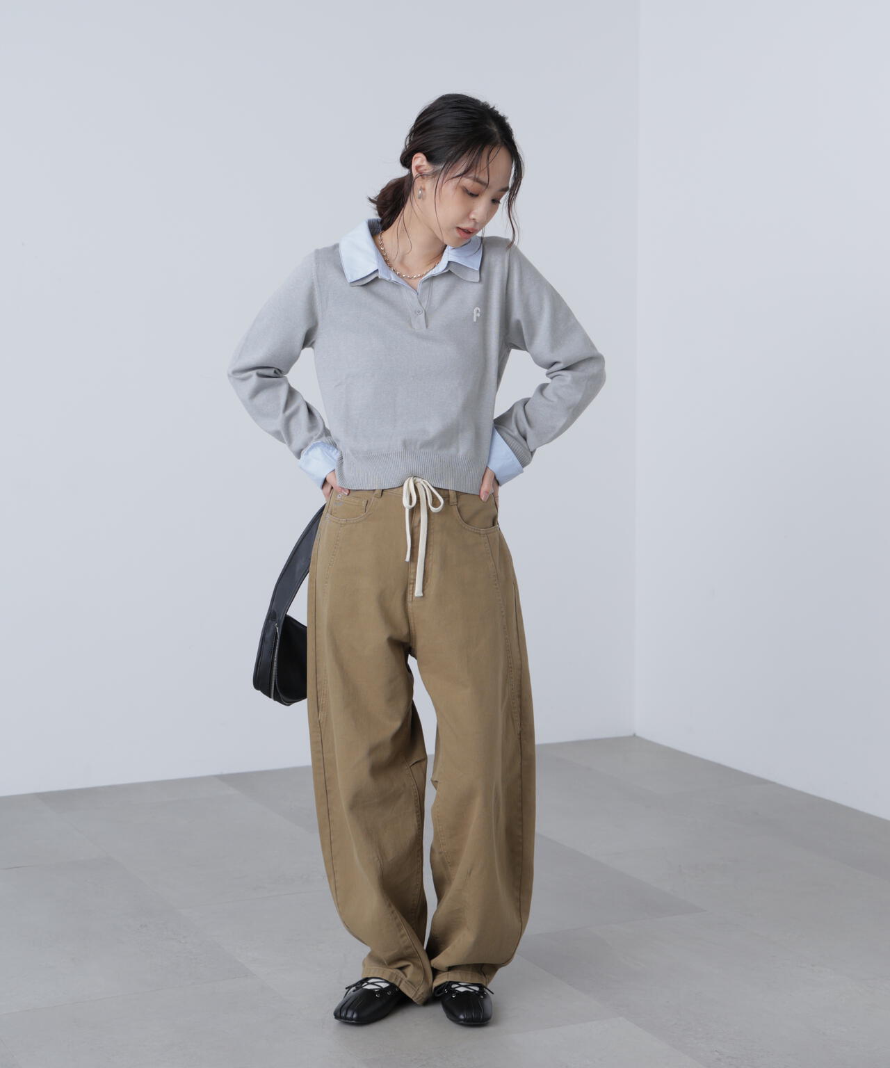 衿付きレイヤード風ポロニット