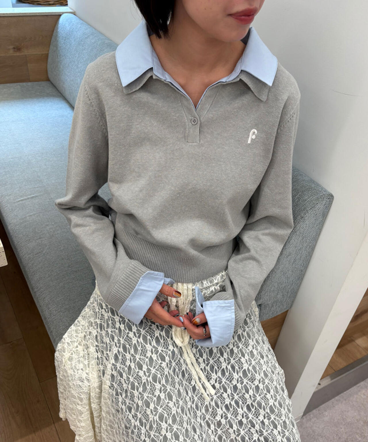 衿付きレイヤード風ポロニット