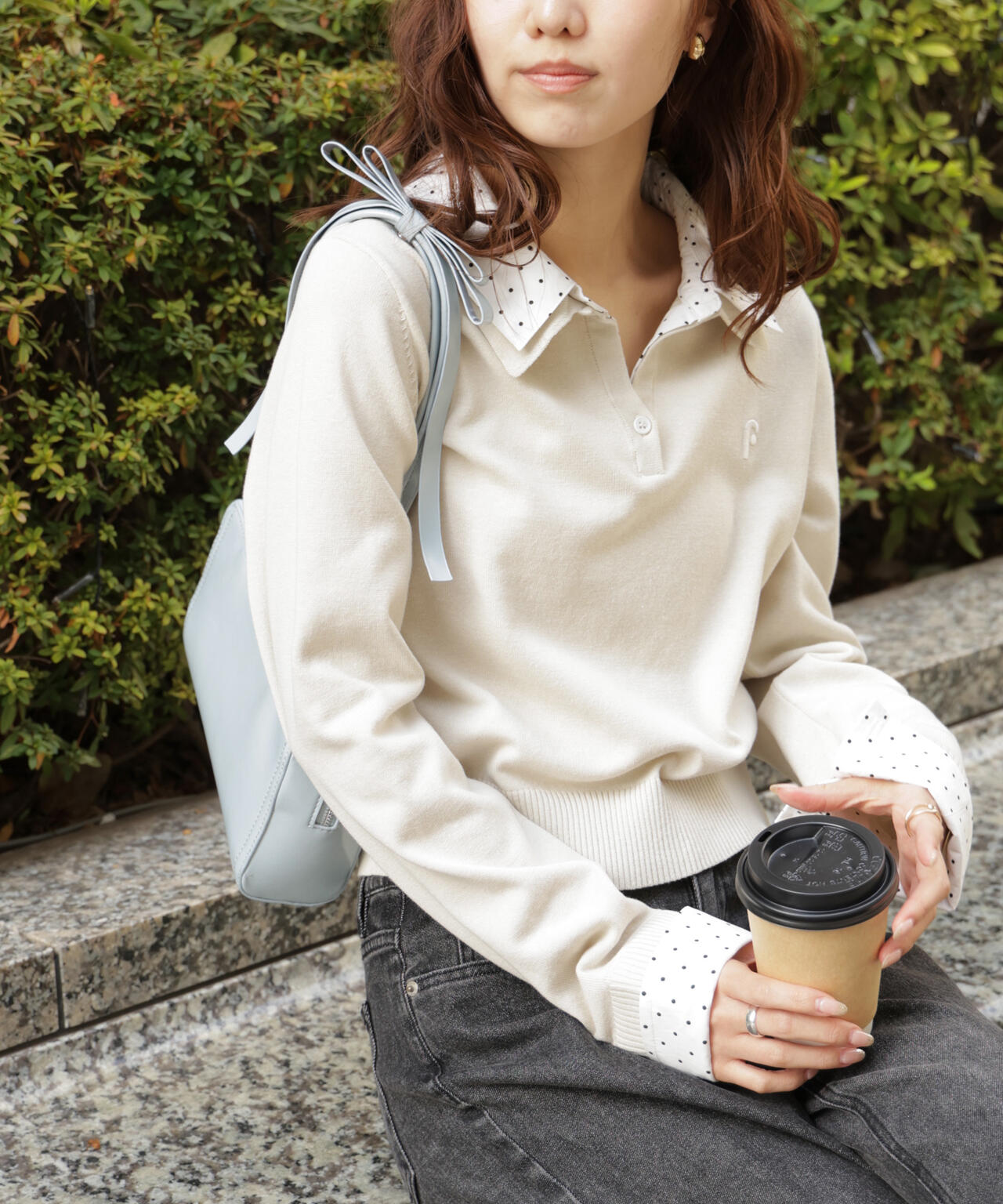 衿付きレイヤード風ポロニット