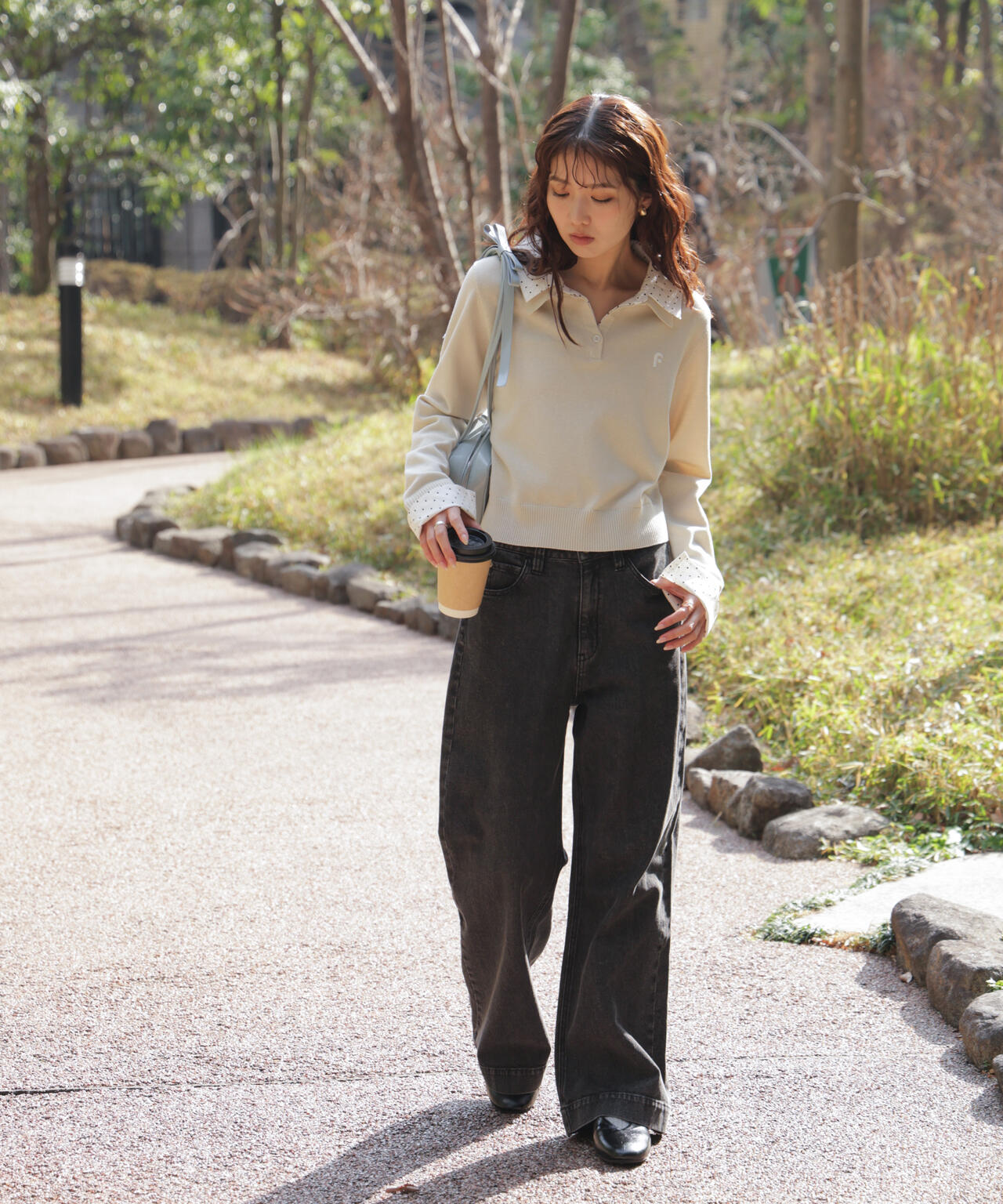 衿付きレイヤード風ポロニット