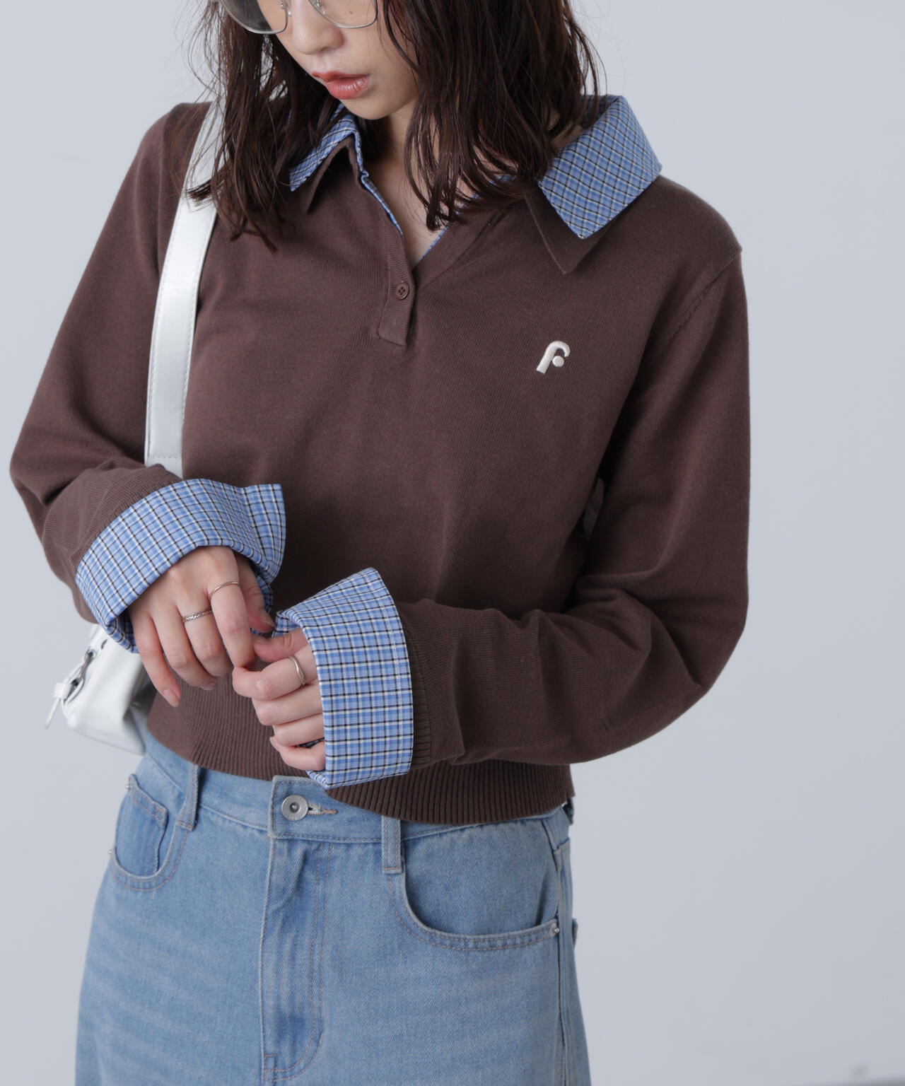 【WEB限定】衿付きレイヤード風ポロニット