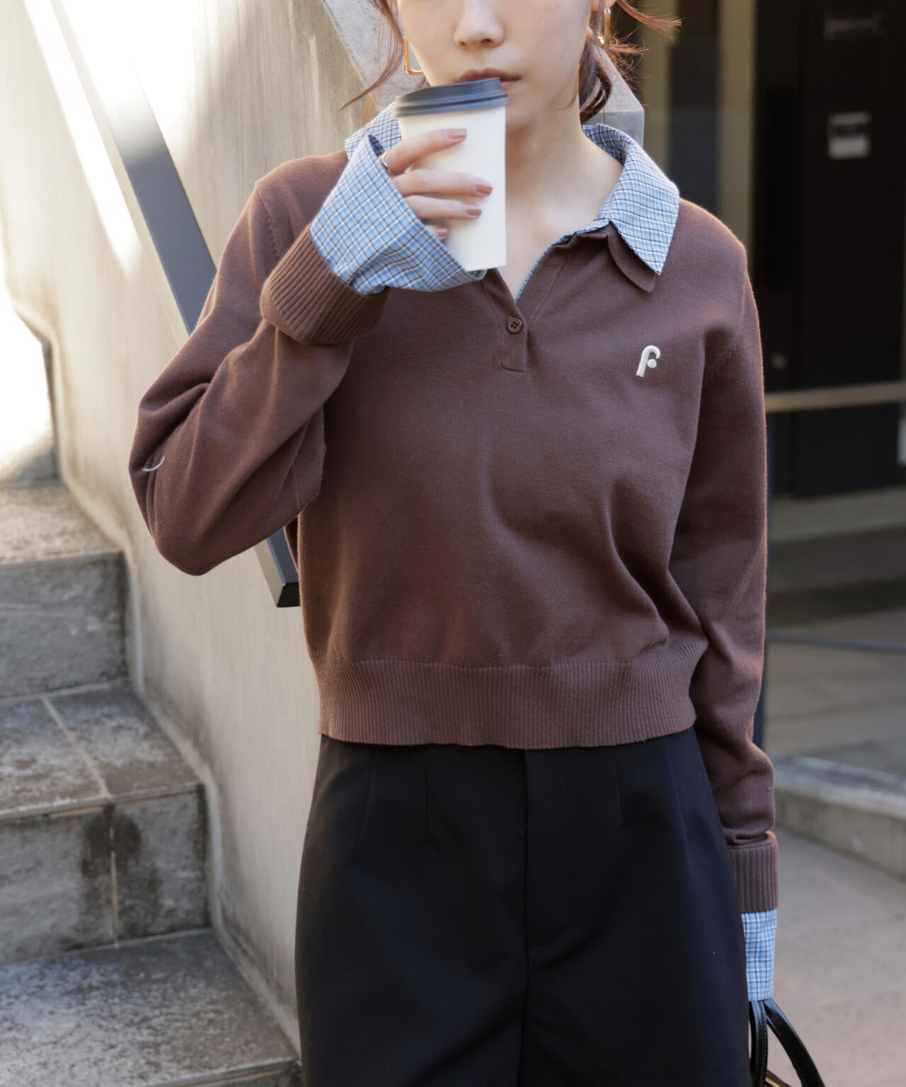 衿付きレイヤード風ポロニット