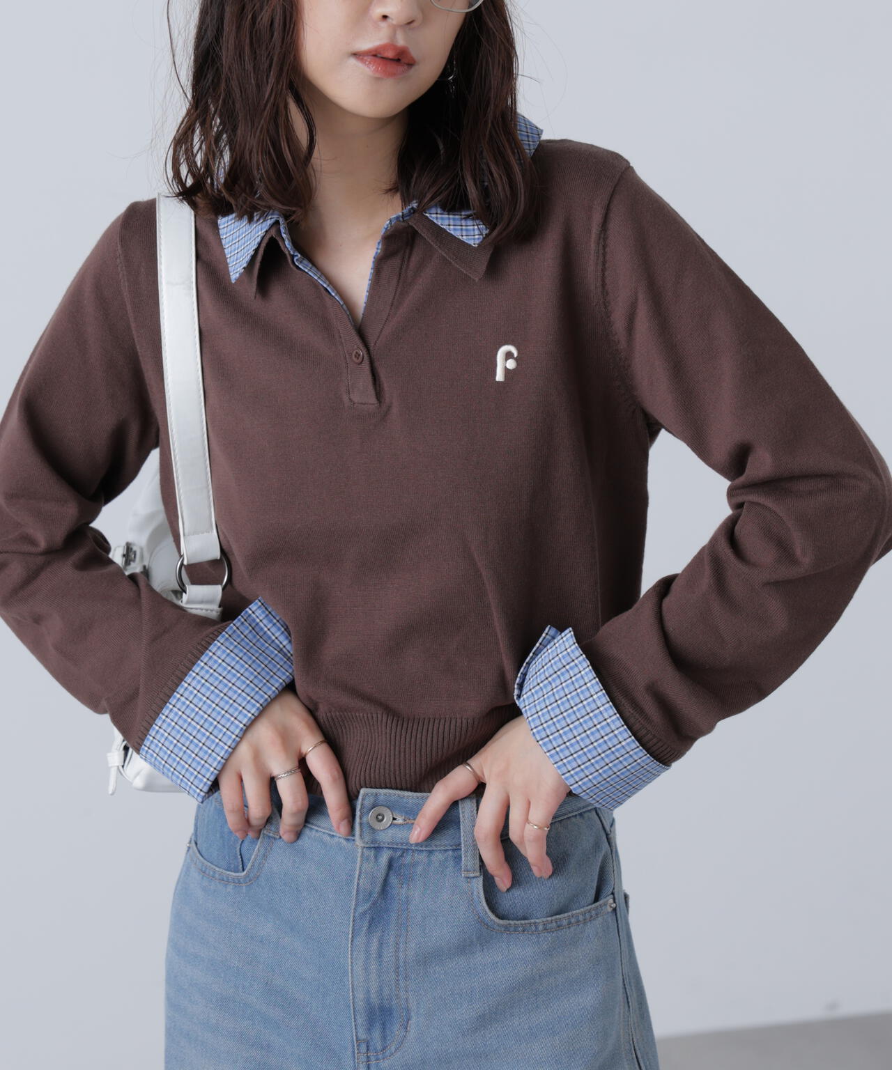 【WEB限定】衿付きレイヤード風ポロニット