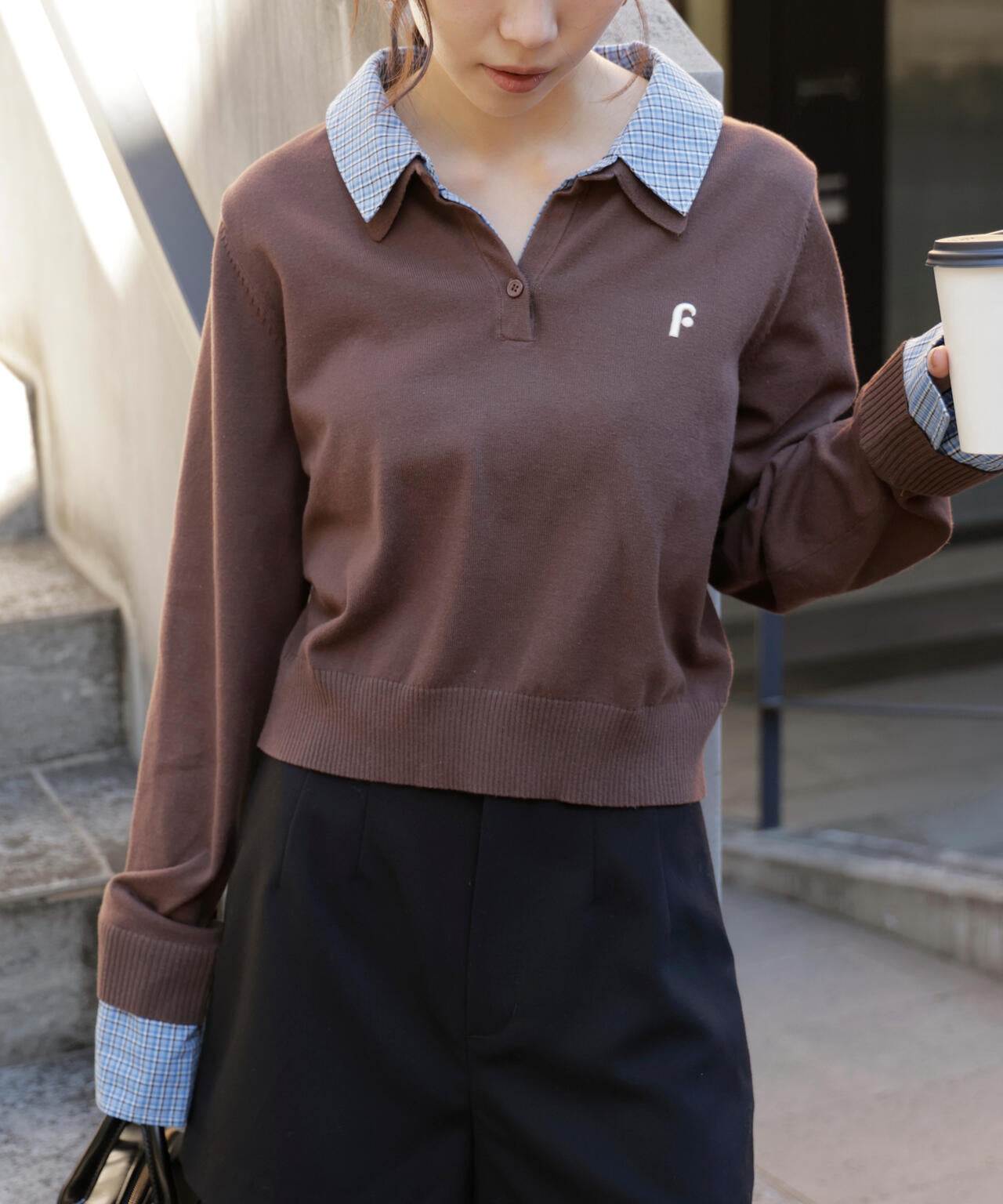 衿付きレイヤード風ポロニット