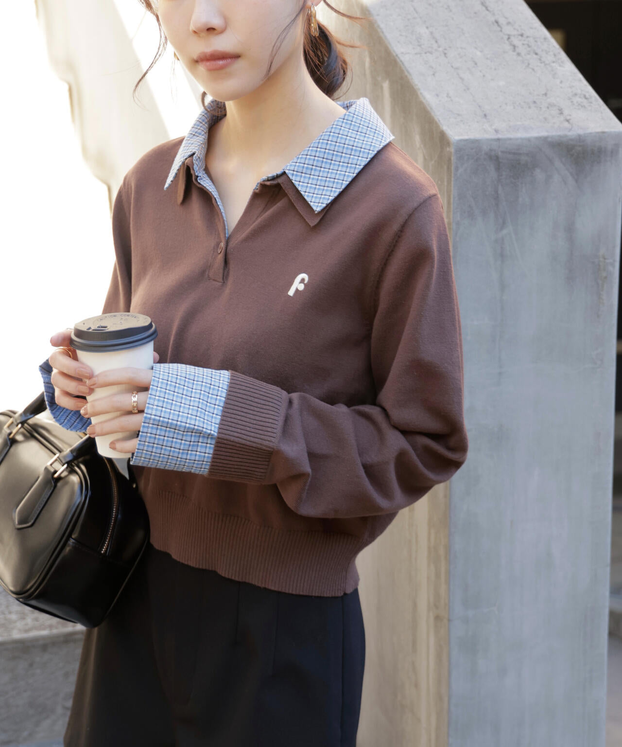 衿付きレイヤード風ポロニット